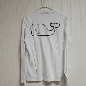 Vineyard Vines, White Long Sleeve Shirt with navy Whale Logo, Men's Sz Small